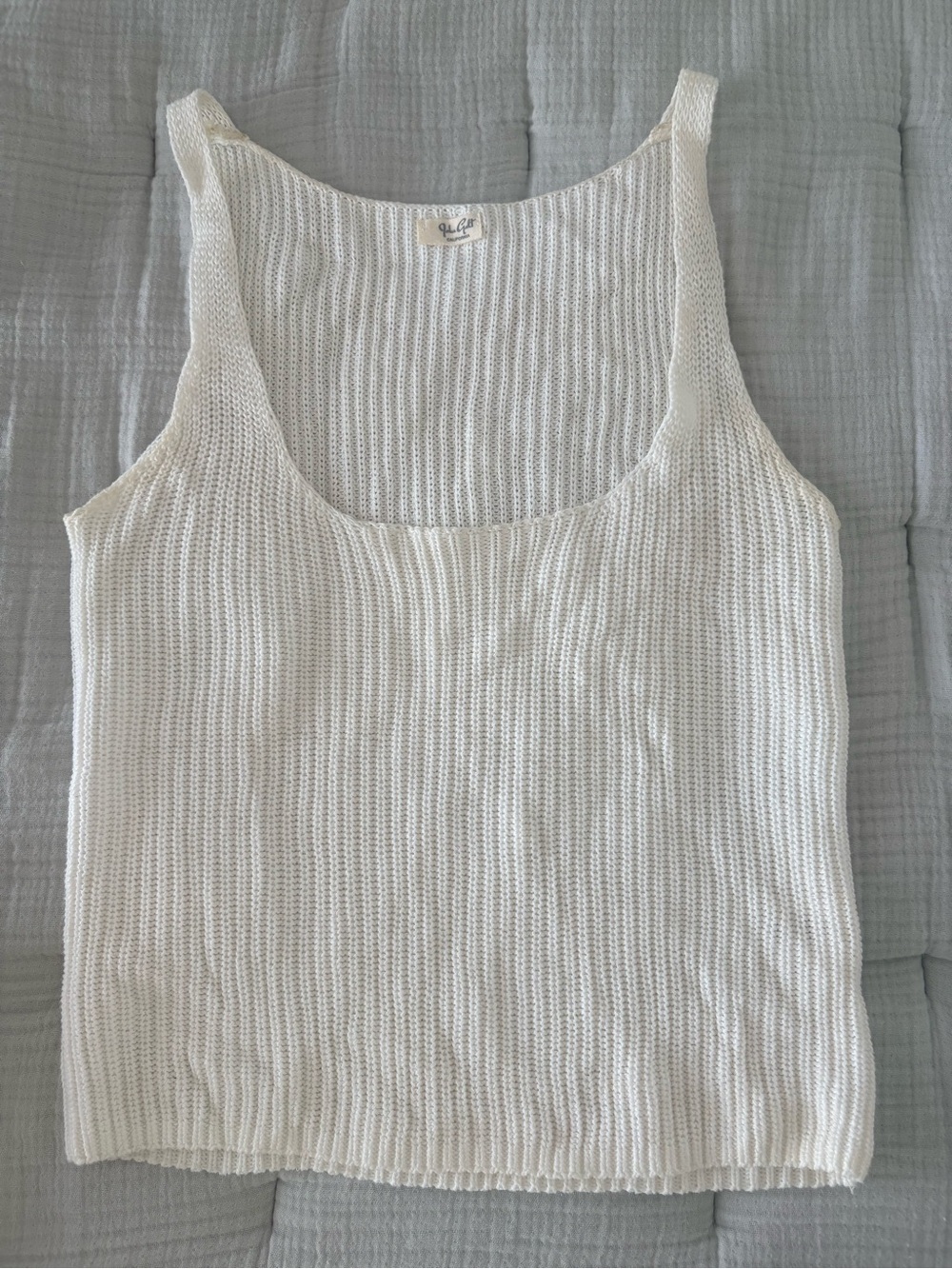 Brandy Melville White Ribbed Scoop Neck Tank